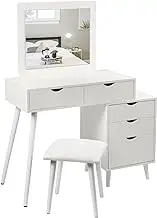 Dressing Table White Vanity Set Cosmetic Dressing Table with Makeup Mirror and Stool Vanity Bedroom Dressers 2 Drawers Bedside Table for Ample Storage Makeup Table/Vanity Table