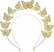Butterfly Halo Crown Headband Gold Crystals Double Hair Band Party Headpiece Hair Accessories for Women and Girls (Golden, One size)