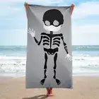 Beach Towel - Friendly skeleton silhouette white protective mask gloves waving