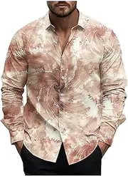 [Generic] Long Sleeve Shirts for Men Tie Dye Shirt Big and Tall Dress T-Shirts Casual Button Down Printed Blouses Fashion Tops