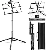 Tehttz Music Stand, 2 in 1 Dual-Use Folding Sheet with Music Sheet Clip Holder & Carrying Bag, Music Stand Desktop Book Stand Folding Music Holder for Instrumental Performance