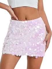 [Adafunzo] Women's Sequin Skirt Sparkle Stretchy Bodycon Mini Short Skirts Night Out Party