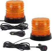 2PCS LED Warning Flash Beacon Lights, 60 LED Amber Warning Safety Flashing Strobe Lights with Magnetic and 16ft Straight Cord for Vehicle Truck Tractor Carts UTV Car Bus,12V-24V
