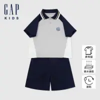 在飛比找momo購物網優惠-【GAP】男幼童裝 Logo印花短袖短褲家居套裝-藍灰組合(