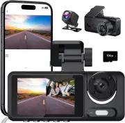3 Channel Dash Cam, Dash Camera, 1080P Full UHD Car Camera Front and Rear inside