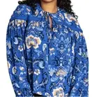 Ladies Top Fringe Trim Bluebell Floral Peasant Shirt Womens - Extra Large