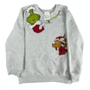 Dr. Seuss The Grinch Sweatshirt Kids Medium Gray Christmas Holiday Pullover NWT