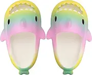 [LAKIGE] Kids Shark Sliders Summer Clogs Slides Sandals for Boys Girls Non-Slip Beach Pool Shower and Bathing Slippers, Yellow Green Pink, 6/6.5 UK Child