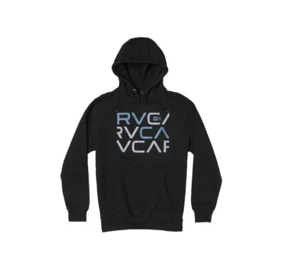 Rvca STACKED Black Blue Grey Screenprint Logo Pullover Sweatshirt Men's Hoodie