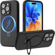 RUNGOS for iPhone 15 Pro Case Magsafe, with Stand & Ring Holder [Natural Liquid Silicone] [Strong Magnetic] [Military-Grade Shockproof] Soft Microfiber Lining Cover for iPhone 15 Pro Phone Case 6.1''
