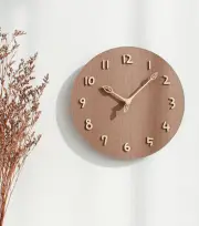 Mermbe Wall Clock, Log Style, Wooden, Round, Quiet, Quartz, Frameless Design