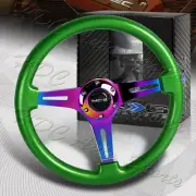 NRG 350MM Green Classic Wood Grain Neo Chrome Spoke Steering Wheel ST-015MC-GN