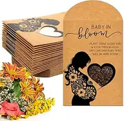 Fumete 50 Pack Baby Shower Party Favors Baby Shower Seed Packets Baby in Bloom Kraft Bags with Window Seed Envelopes Resealable Seed Organizer Storage Bag for Guest Gender Reveal Party, No Seed