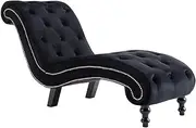 Black Velvet Chaise Lounge - Luxurious Velvet Material, Modern Living Room & Bedroom Accent, Comfortable & Stylish Seating Solution