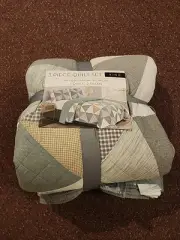 Origami Pieced Reversible Nautical Patchwork 3-piece Quilt Set Shams KING