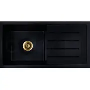 Baiachi Single Bowl and Drainer Granite Kitchen Sink Black with Brushed Gold Waste