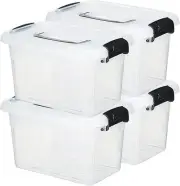4 Pack Clear Plastic Storage Latch Box Stackable Plastic Storage Bins with Latch