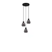 TULIP Pendant Lamp Light Interior ES 3X72W Smokey Black Wine Glass Ribbed Round Base