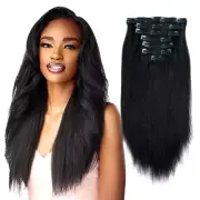 Yaki Straight Clip in 100% Human Hair Extensions Double Weft Straight Clip in Ha