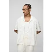 Mens White Oversized Leaf Print Crinkle Shirt