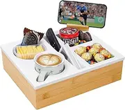 Couch Cup Holder Tray-Bamboo, 6-in-1 Snack Box Couch Caddy with Rotatable Phone Stand for Sofa Bed Car Seat Organizer,Waterproof Anti-Spill Silicone Couch Drink Holder Tray for Snacks Beverage Remote