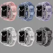 For Apple Watch Series 8/7/SE/6/5/4/3 45/41/42/38mm Rugged Clear Case Strap Band