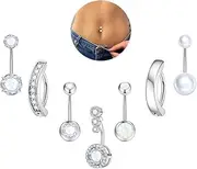[Nelytiya] 7Pcs Belly Button Bars Surgical Steel Gold Silver Belly Ring Set Navel Piercing Jewelry For Women