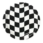 Black and White Checkered Wave Small Paper Plates (Pack of 8)