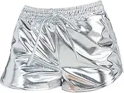 [Bvxchg] High-Waisted Metallic Shorts, Sexy Women's Reflective Shorts, Suitable for Carnival, Dance, Birthday Party, Night Club Costumes, Silver, Large