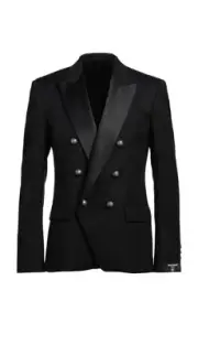 BALMAIN Paris Black 100% New Wool Polyester Silk Blazer Jacket Size 40
