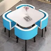80cm Modern Conference Dining Table and 4 Chairs, Space Saving Kitchen Coffee Table Set for 4, Compact Office Reception Table(Lake Blue)