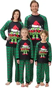 [Naiyafly] Family Matching Christmas Pyjamas Set Cute Reindeer Snow Plaid Pants Pajama Sleepwear for Adult Men Women Kids Couple Pjs, Green, S