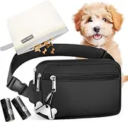 YIBONIKA Dog Walking Bag, Dog Treat Pouch Bag for Walking & Training, Dog Treat BumBag with Individual Snack Bag and Dog Poop Bag Holder, Waterproof Puppy Treat Bag, Black