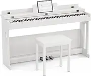88 Key Hammer Weighted Digital Piano with Bench, UMOMO UMP-716 Beginner Electric Piano Keyboard with USB & MIDI, White