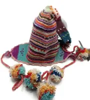 Unisex Chullo Hat Multicolor Handmade Natural Wool Sheep Pompoms Andean Crafts