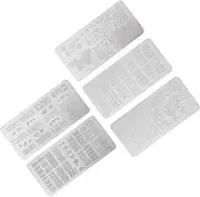 Ipetboom 5pcs Metal Nail Stamping Templates Nail Art Plates Manicure Stencils Kit