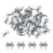 50Pcs Mini Chiffon Ribbon Bow 1" Mini Fabric Satin Craft DIY Light Gray