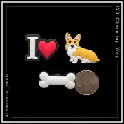 SET of 3 Shoe Charms for Crocs CORGI Dog Bone I ❤️ Encanto del Zapato Perro