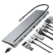 Bakeey 12-in-1 Type-C Docking Station USB-C Hub Splitter Adaptor with Dual 4K HDMI Display 1080P VGA 87W USB-C PD3.0 Pow