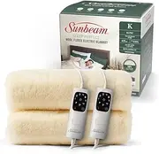 Sunbeam Sleep Perfect Wool Fleece Electric Blanket King | 100% Australian Wool, Fully Fitted, Antibacterial, Washable, Dual Controls, Auto-Off Timer with Overheat Protection BLW6671