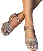 [ZIRIA] Gold Wedges Sandals Summer Ankle Straps Thick Platform Sandals Woman Heeled