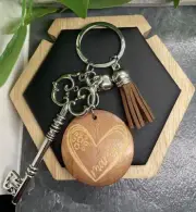 4.5" Silver-Tone Mama Wood Pendant Skeleton Key Keychain New Free Ship B7127
