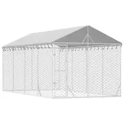 vidaXL Dog Kennel Outdoor Dog Crate Dog House with Roof Silver Galvanised Steel
