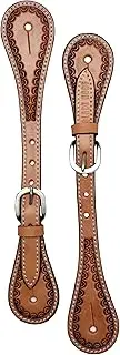 BLACK HOOF Border Tooled Leather Spur Straps for Horse Riders