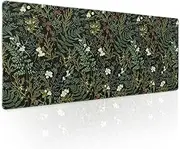 aportt Black Aesthetic Vintage Botanical Gaming Mouse Pad XL Cute Forest Green Plant Nature Floral Extended Large Big Mousepad Non-Slip Stitched Edge Long Mat for Desk Office Computer,31.5×11.8 in