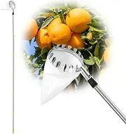 Fruit Picking Tool with Pole,2.4M Stainless Steel Telescopic Orange Picker Tool with Bag,Lightweight Fruit Harvester with Splicing Rod, Garden Picker Pole Fruit Picking Gardening