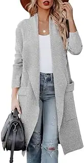 kinstell Women's Relaxed Fit Long Sleeve Open Front Cardigan Sweater with Pockets, Black