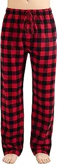 JTPW Men's 100% Cotton Flannel Comfortable Pajama/Lounge Bottoms with Pockets, Black Red Check, Medium