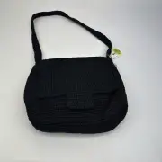 The Sak Black Crochet Knit Flap Boho Style Zip Closure Snap Front Purse