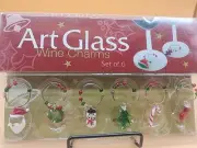 Christmas Art Glass Wine Charms Set of 6 (Six) New in Original Box-LS Arts (A)